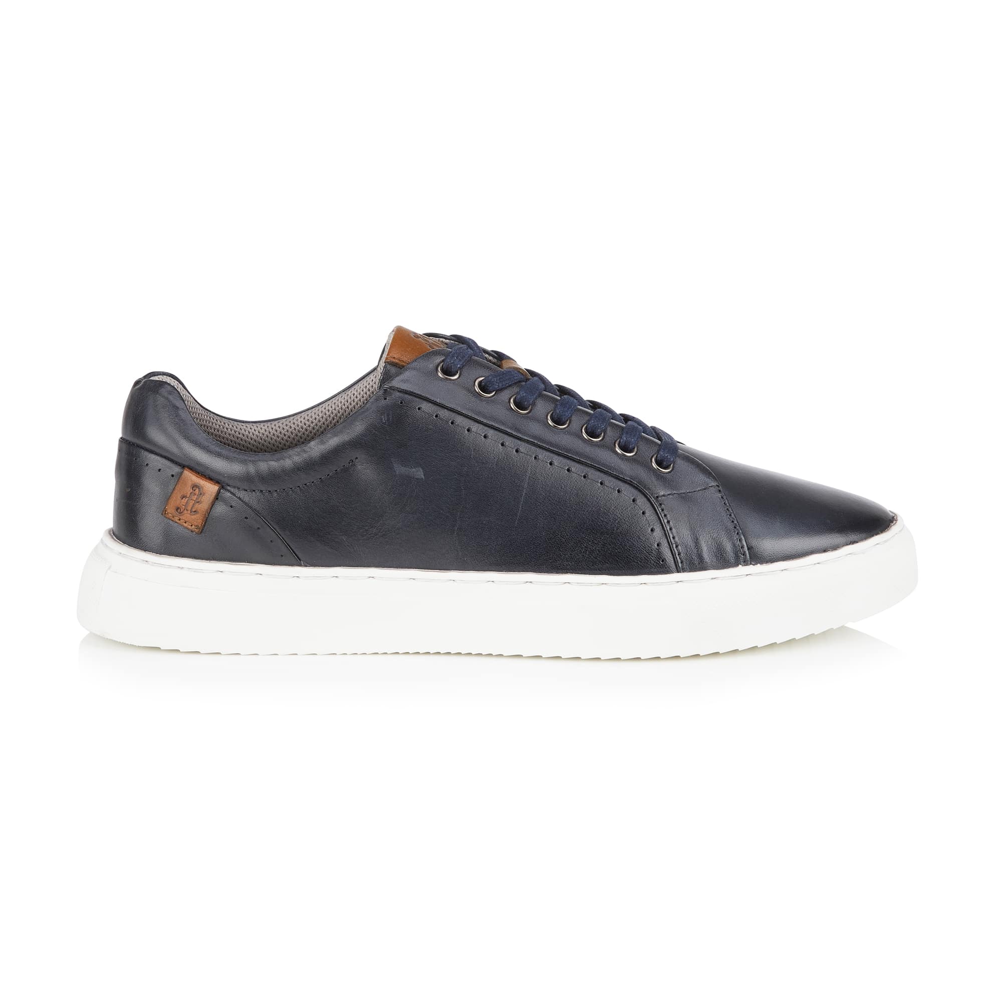 Buy Cavan Mens Leather Cup Sole Trainer Navy - Main Image