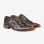 Men’s navy leather lace-up brogue shoes - detailed stitching close-up