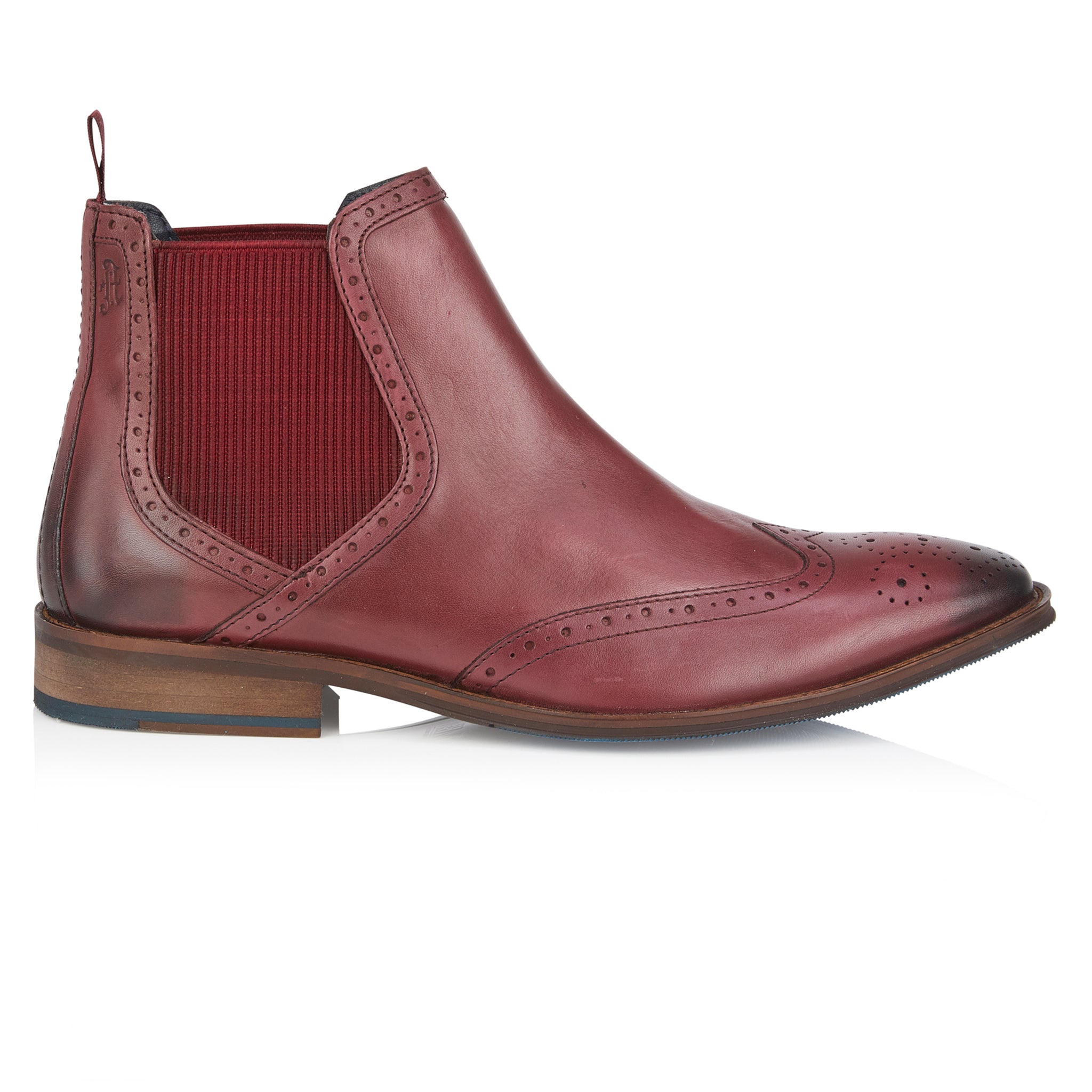 Bray Mens Leather Brogue Chelsea Boot - Wine