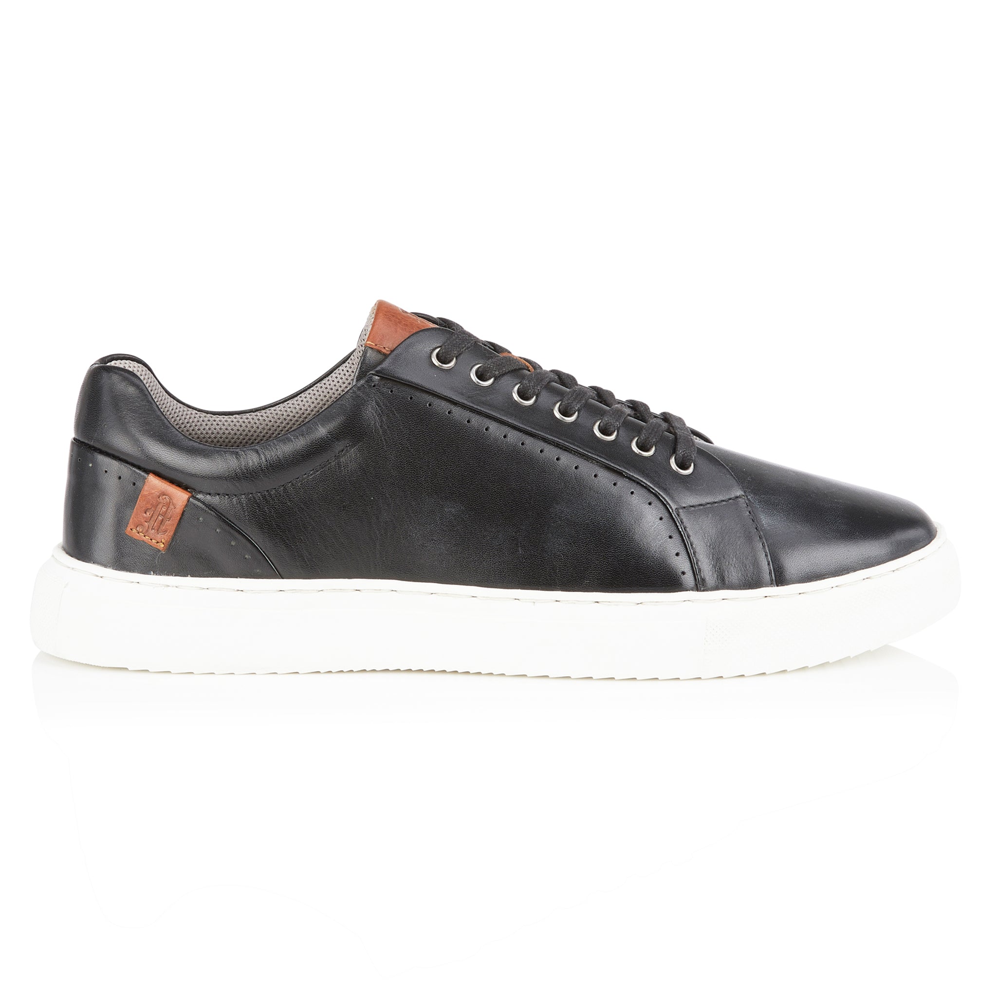 Cavan Mens Leather Cup Sole Trainer - Black