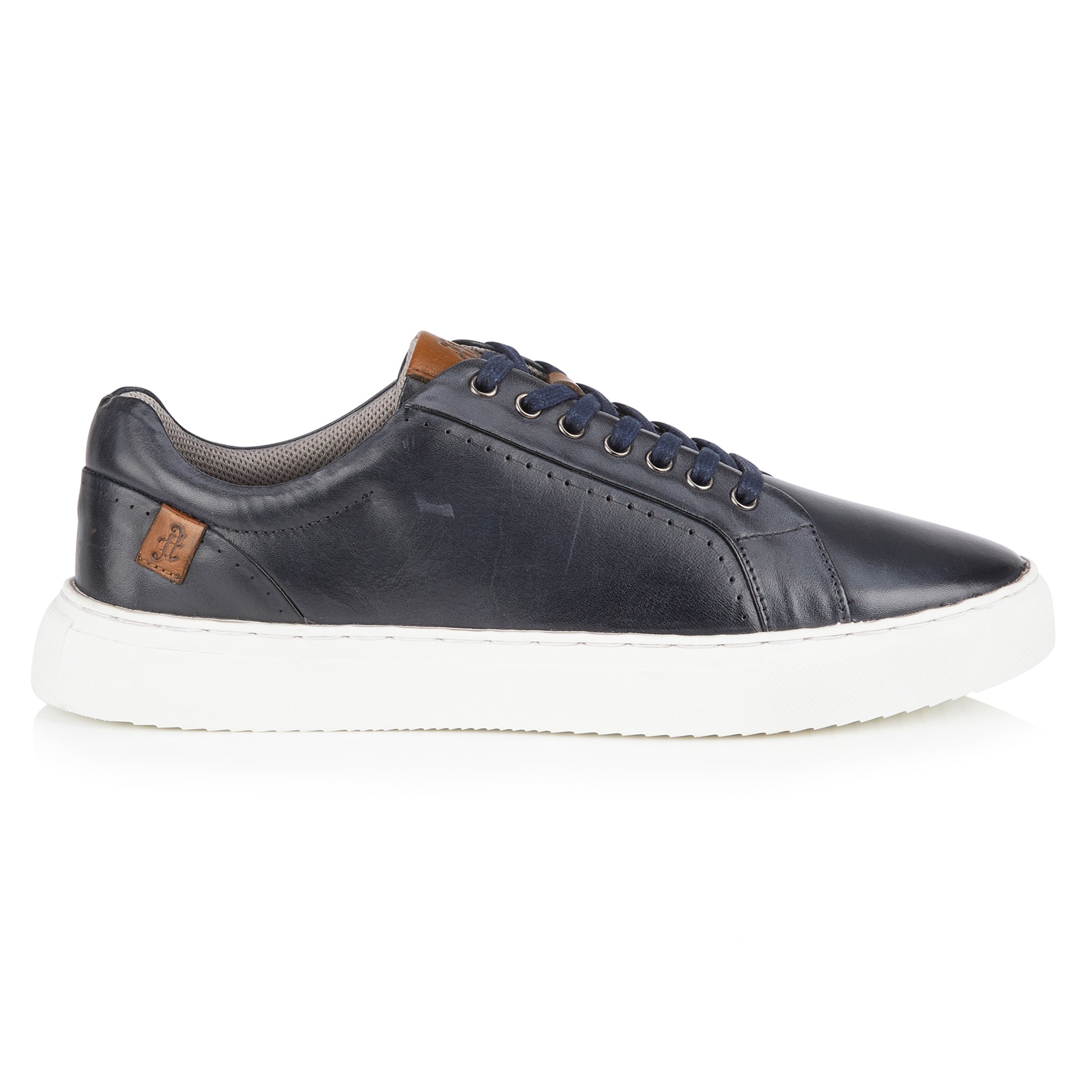 Cavan Mens Leather Cup Sole Trainer - Navy