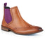 Bray Mens Leather Brogue Chelsea Boot - Tan/Purple