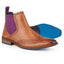 Bray Mens Leather Brogue Chelsea Boot - Tan/Purple