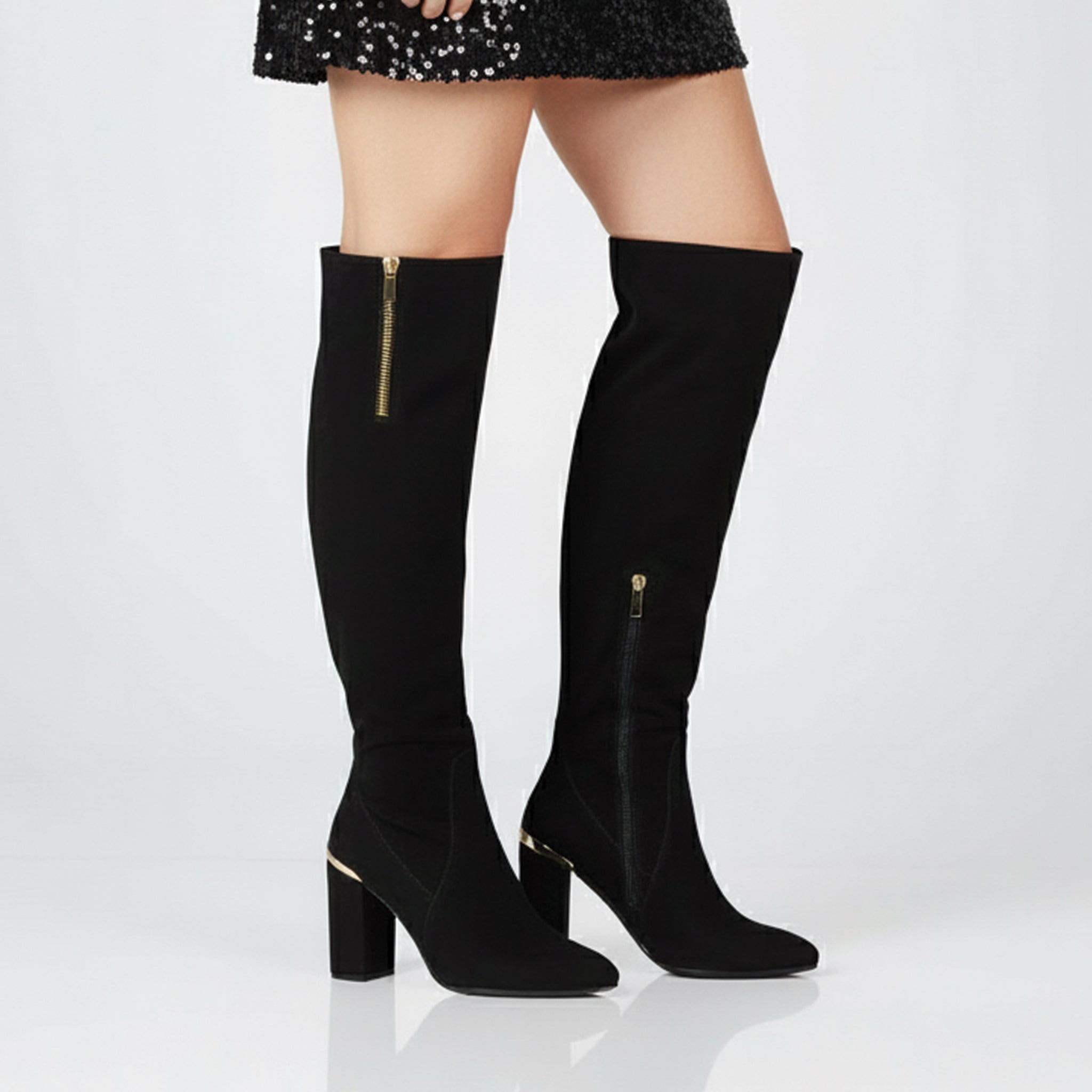 Christina Womens Luxe Suede Gold Accents Knee-High Boots
