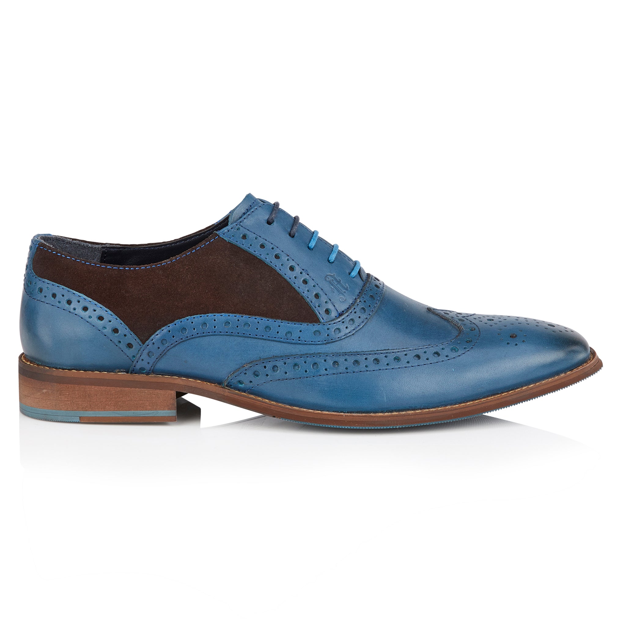 Derry Mens Leather Brogue Shoe - Blue/Brown