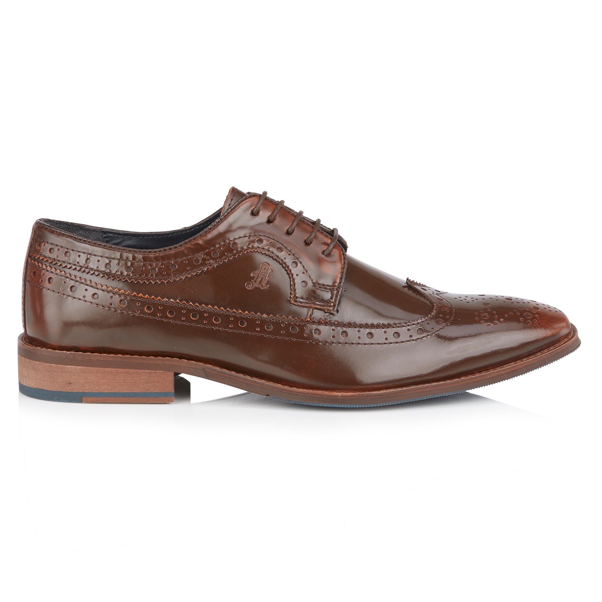Dublin Mens Leather Brushed Hi Shine Brogue Shoe - Brushed Tan
