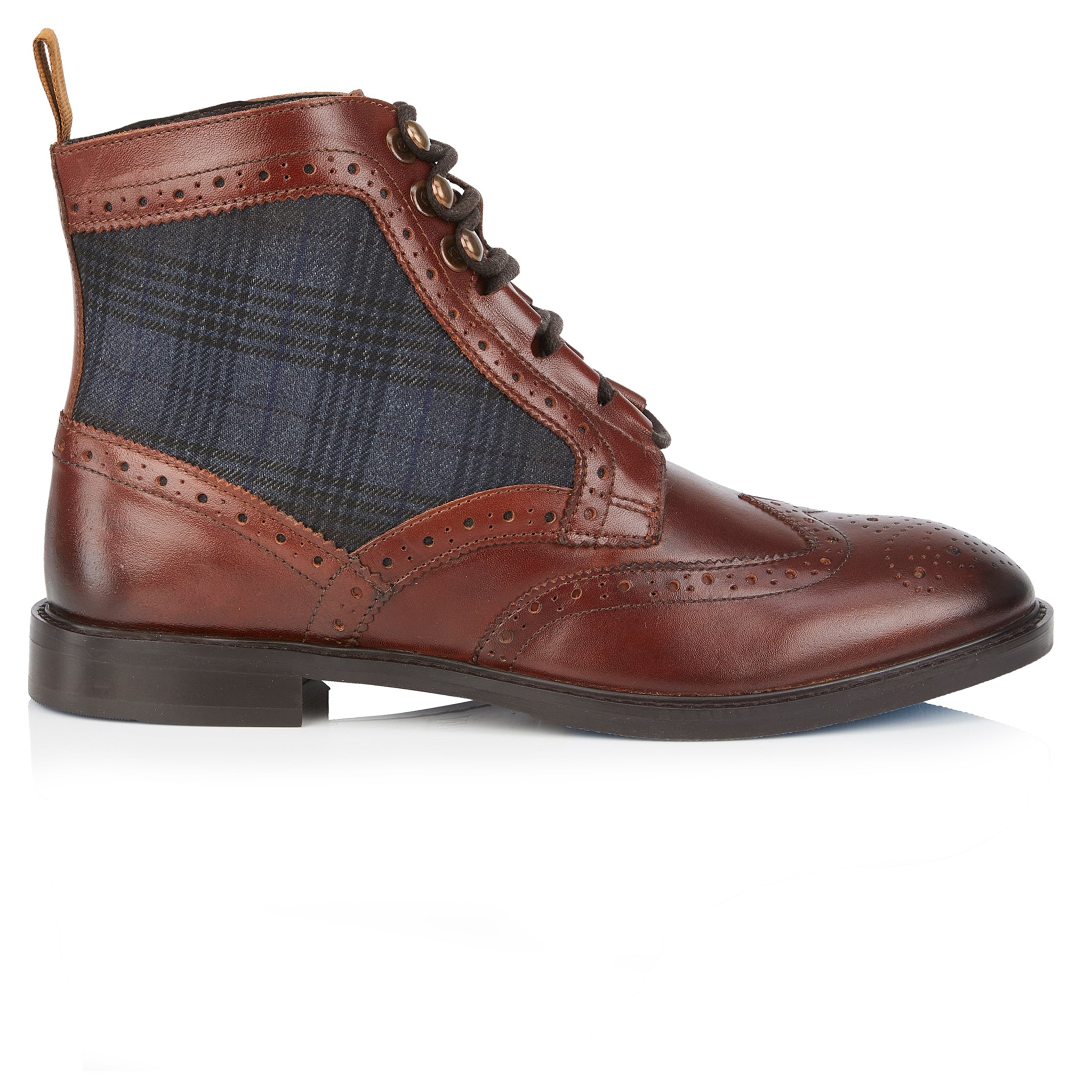 Kildare Mens Leather Designer Lace up Boot - Tan/Navy