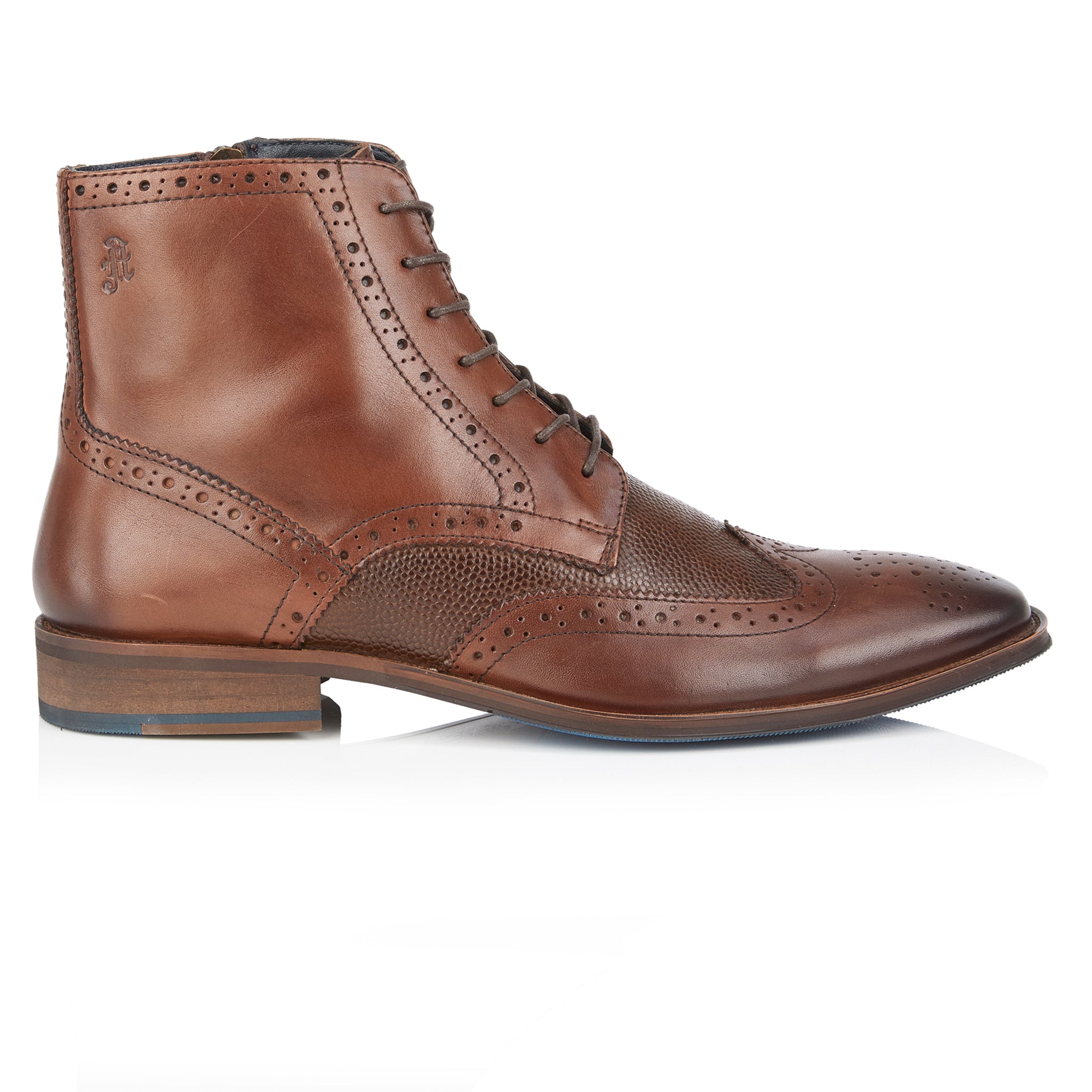 Liffey Mens Leather Lace up Pebble Grain Zip Boot