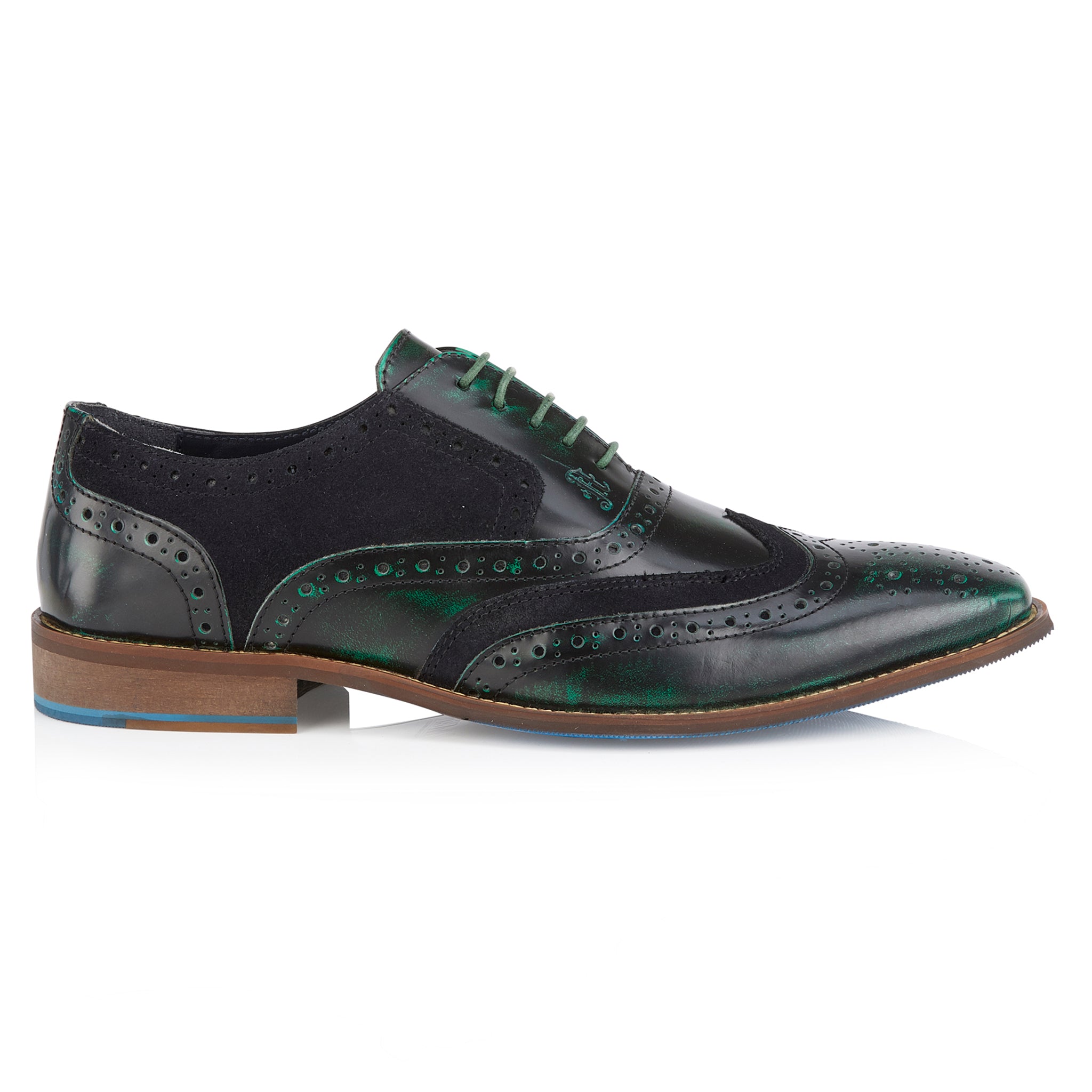 Wexford Mens Leather Two Tone Brogue Shoe - Green/Navy