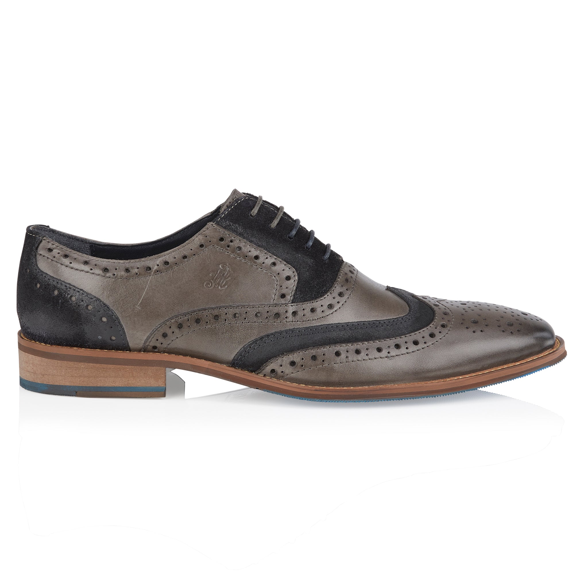 Wexford Mens Leather Two Tone Brogue Shoe - Grey/Navy
