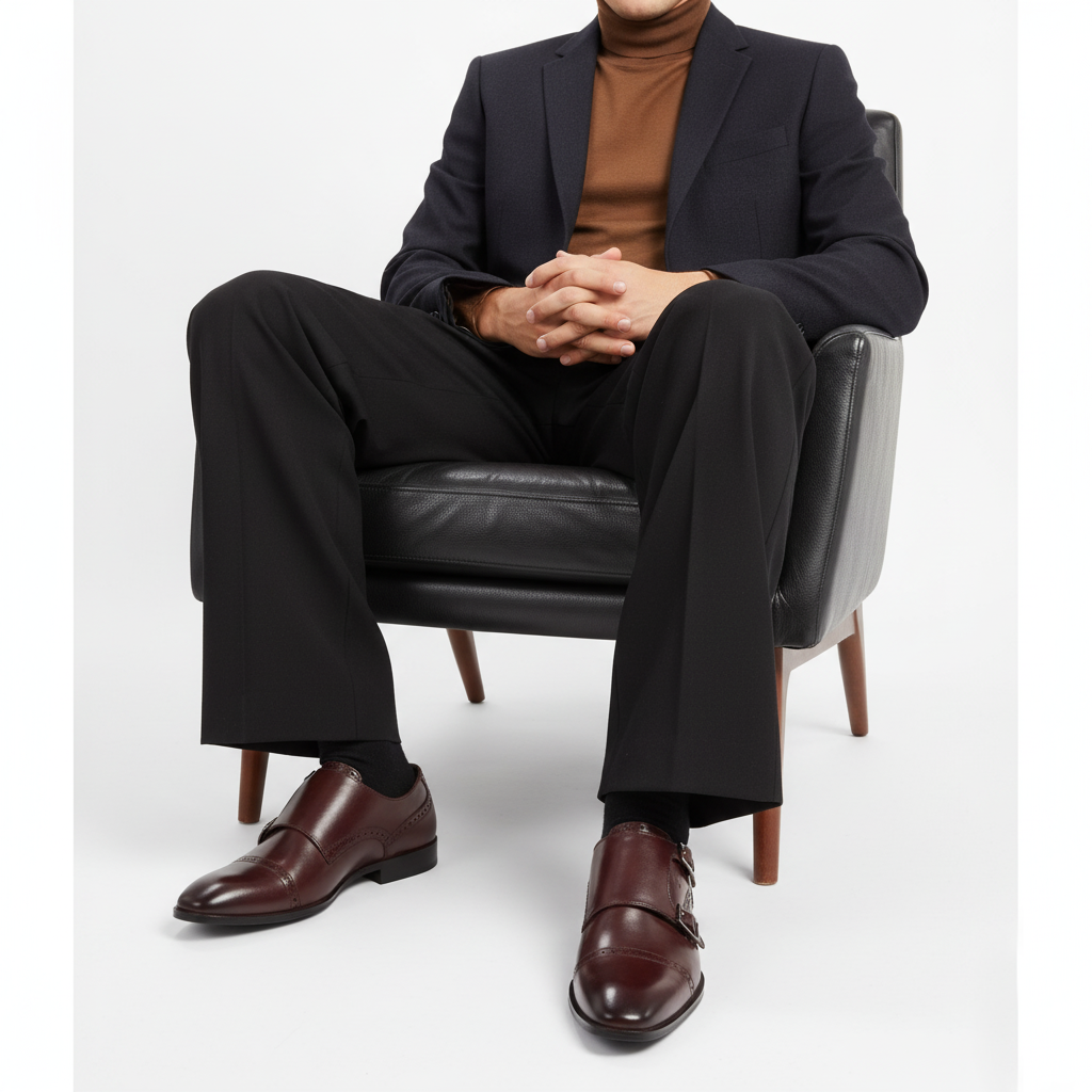 Men's leather monk strap shoes in formal designer style for business and occasion wear